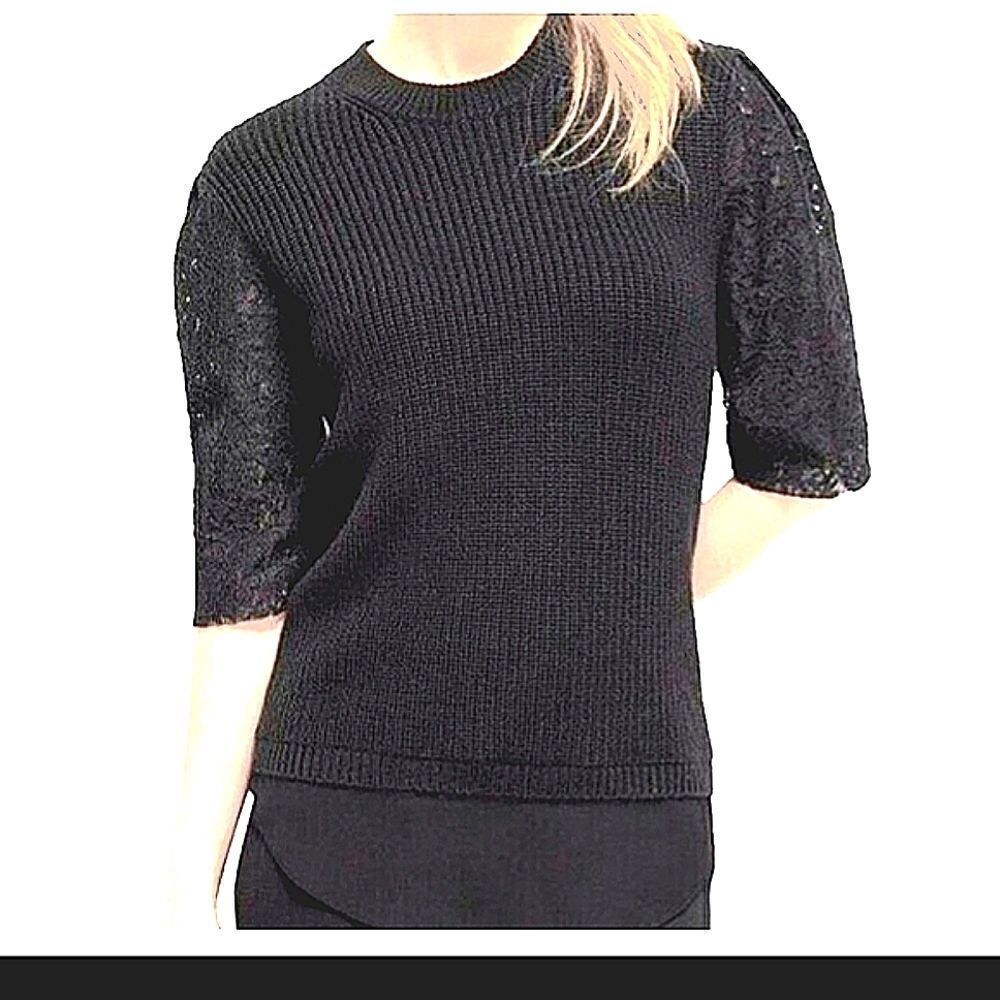 Ann Taylor Cable Sweater Crochet Lace Sleeves